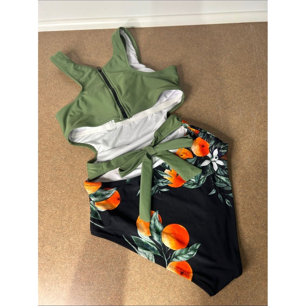 Cupshe Olive Green and Orange One-Piece Swimsuit with Citrus Print - Picture 2 of 7